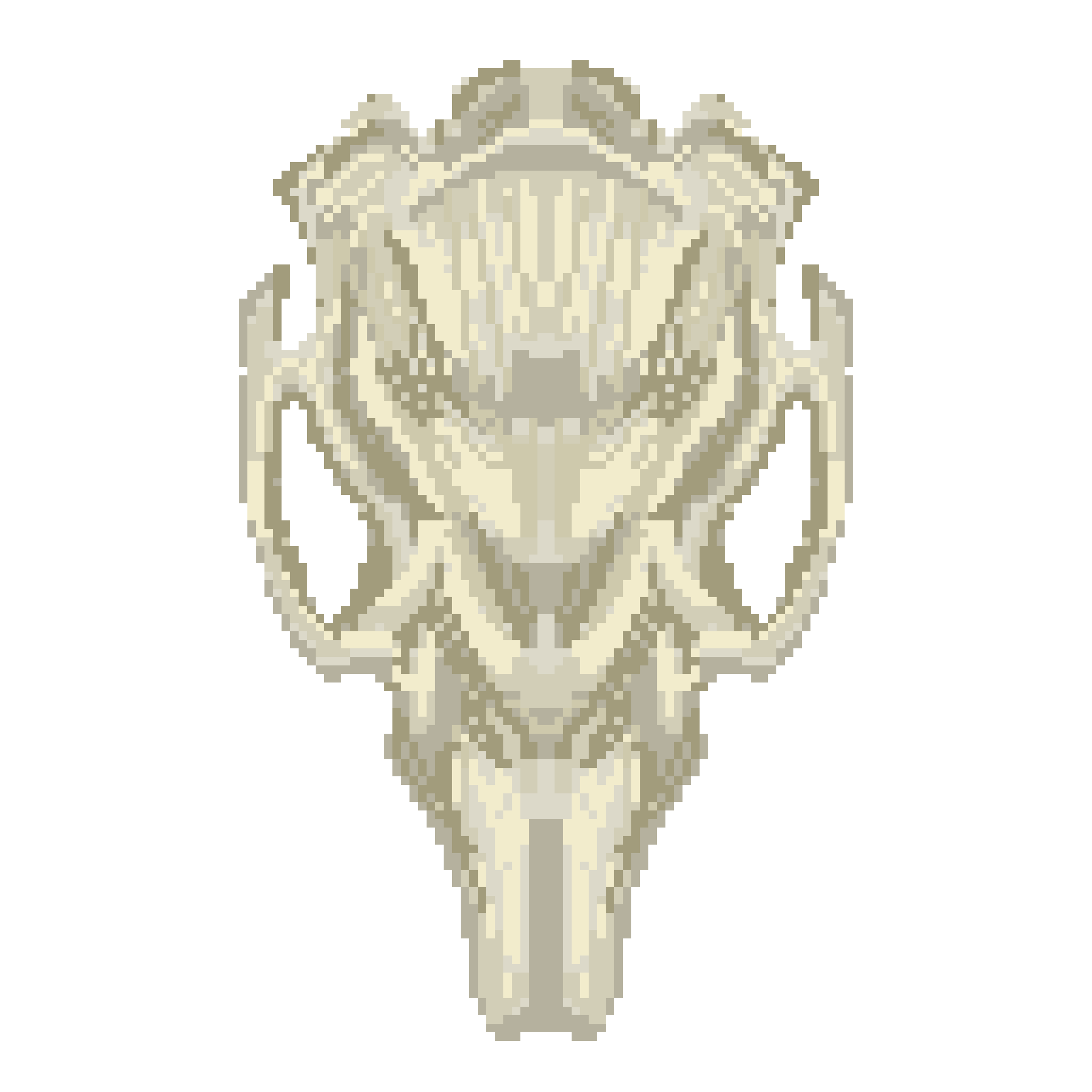 High resolution pixel art of a rabbit skull viewed from above.